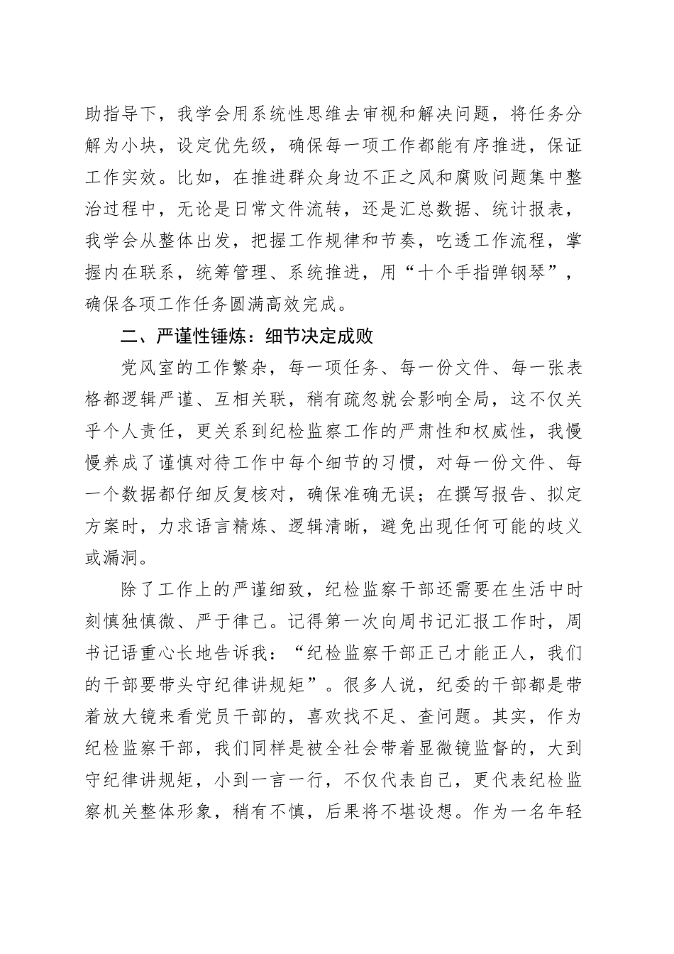 市纪委监委党风政风监督室四级主任科员纪检监察工作心得体会：从“跨界”到“融入”：一名纪检监察新兵的成长手札_第2页