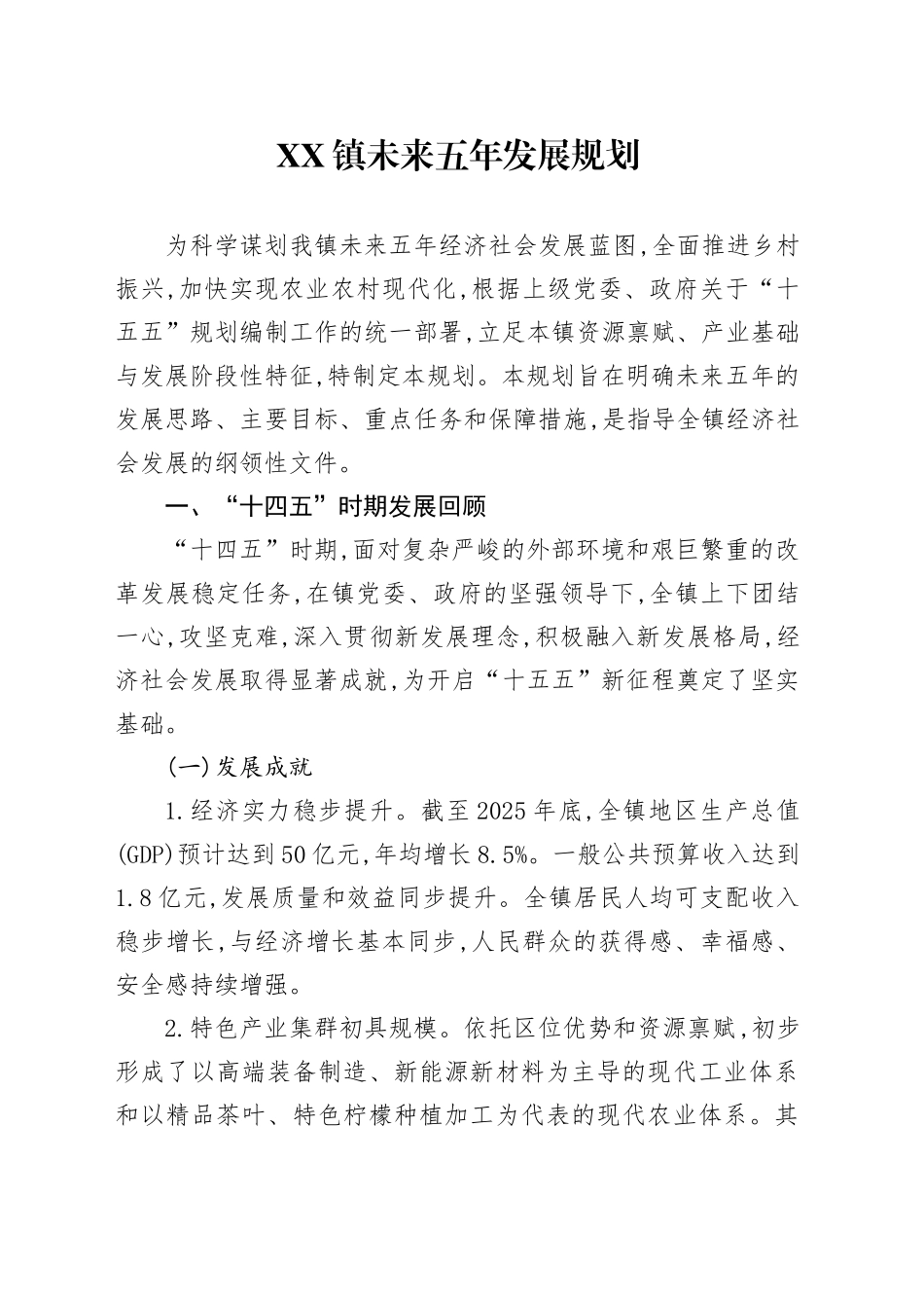 XX镇未来五年发展规划_第1页